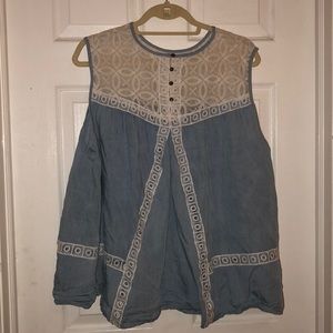 3x chambray and lace tank top/sleeveless SO CUTE